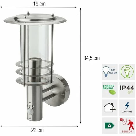 Grafner® Edelstahl Wandlampe Mit Bewegungsmelder 17WBPIR Wandleuchte Hofleuchte 4 Grafner® Edelstahl Wandlampe Mit Bewegungsmelder 17WBPIR Wandleuchte Hofleuchte – Bild 2