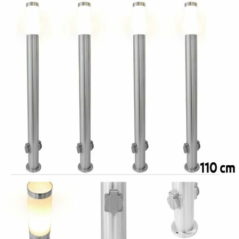 Grafner® Edelstahl Wegleuchte Mit 2 Außensteckdosen Gartenlampe 110 Cm 4er Set 4 Grafner® Edelstahl Wegleuchte Mit 2 Außensteckdosen Gartenlampe 110 Cm 4er Set – Bild 2