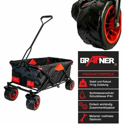 Grafner® Faltbarer Bollerwagen Offroad Schwarz/rot Handwagen Klappbar 4 Grafner® Faltbarer Bollerwagen Offroad Schwarz/rot Handwagen Klappbar – Bild 2