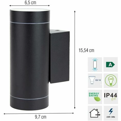 Grafner® Aluminium-Wandlampe Up & Down Außenlampe Schwarz WL10747 4 Grafner® Aluminium-Wandlampe Up & Down Außenlampe Schwarz WL10747 – Bild 2