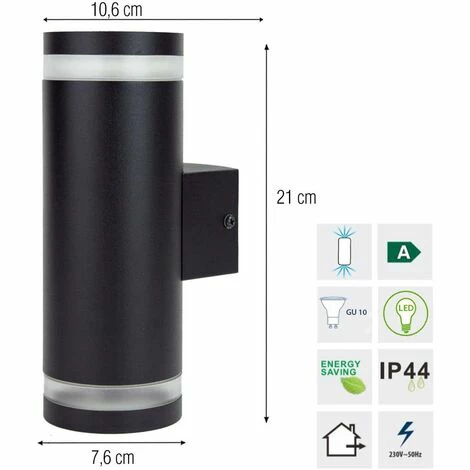 Grafner® Aluminium-Wandlampe Up & Down Außenlampe Schwarz WL10749 4 Grafner® Aluminium-Wandlampe Up & Down Außenlampe Schwarz WL10749 – Bild 2