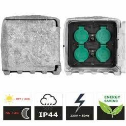 Grafner® Gartensteckdose Außensteckdose Steinoptik 4 Fach Outdoor