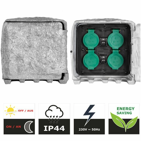 Grafner® Gartensteckdose Außensteckdose Steinoptik 4 Fach Outdoor 3 Grafner® Gartensteckdose Außensteckdose Steinoptik 4 Fach Outdoor