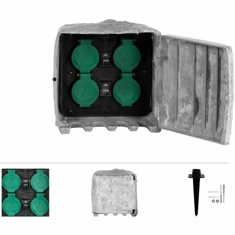 Grafner® Gartensteckdose Außensteckdose Steinoptik 4 Fach Outdoor 4 Grafner® Gartensteckdose Außensteckdose Steinoptik 4 Fach Outdoor – Bild 2