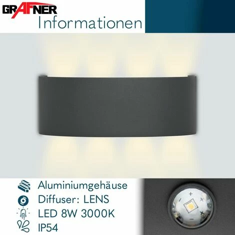 Grafner® LED Aluminium Wandlampe Up Down Außenleuchte Innenleuchte Modern WL10951 4 Grafner® LED Aluminium Wandlampe Up Down Außenleuchte Innenleuchte Modern WL10951 – Bild 2