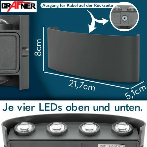 Grafner® LED Aluminium Wandlampe Up Down Außenleuchte Innenleuchte Modern WL10951 7 Grafner® LED Aluminium Wandlampe Up Down Außenleuchte Innenleuchte Modern WL10951 – Bild 5