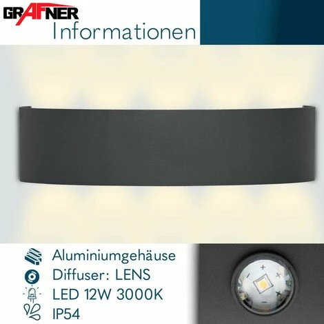 Grafner® LED Aluminium Wandlampe Up Down Außenleuchte Innenleuchte Modern WL10952 4 Grafner® LED Aluminium Wandlampe Up Down Außenleuchte Innenleuchte Modern WL10952 – Bild 2