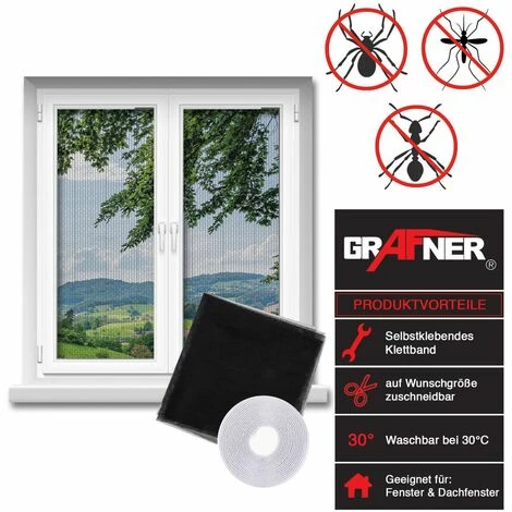 Grafner® Insektenschutz Fliegengitter Fenster 130x150cm Mit Klettband IS10909 Schwarz 4 Grafner® Insektenschutz Fliegengitter Fenster 130x150cm Mit Klettband IS10909 Schwarz – Bild 2