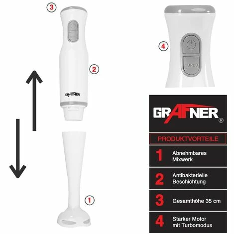 Grafner® Stabmixer Pürierstab Mixer Zerkleinerer Edelstahlmesser 5 Grafner® Stabmixer Pürierstab Mixer Zerkleinerer Edelstahlmesser – Bild 3