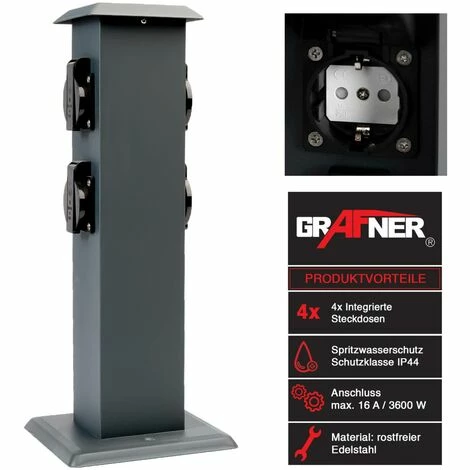 Grafner® Steckdosensäule Anthrazit Mit 4 Außensteckdosen Edelstahl Gartensteckdose Energiesäule 4 Grafner® Steckdosensäule Anthrazit Mit 4 Außensteckdosen Edelstahl Gartensteckdose Energiesäule – Bild 2