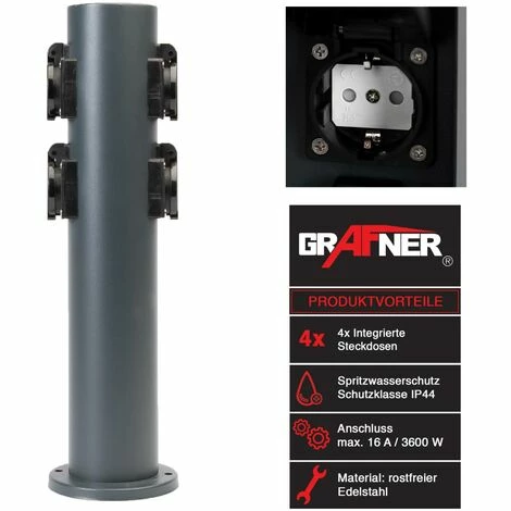 Grafner® Steckdosensäule Anthrazit Mit 4 Außensteckdosen Edelstahl Gartensteckdose Energiesäule 4 Grafner® Steckdosensäule Anthrazit Mit 4 Außensteckdosen Edelstahl Gartensteckdose Energiesäule – Bild 2