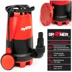 Grafner® 3in1 Kombitauchpumpe Flachsaugerpumpe 750 Watt 17.500 L/h Schmutzwasserpumpe Klarwasserpump -GRAFNER-shop 58130980 2