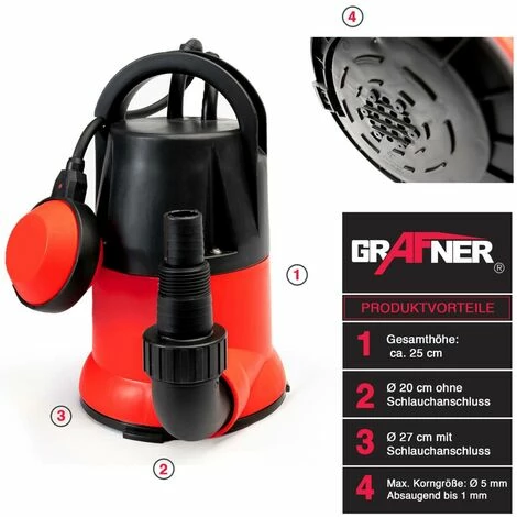 Grafner® Flachsaugerpumpe 400 Watt 7000 L/h Tauchpumpe Poolpumpe Entwässerungspumpe 7 Grafner® Flachsaugerpumpe 400 Watt 7000 L/h Tauchpumpe Poolpumpe Entwässerungspumpe – Bild 5