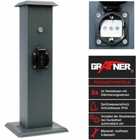 Grafner® Steckdosensäule Anthrazit Mit Dämmerungssensor Edelstahl Gartensteckdose Energiesäule 4 Grafner® Steckdosensäule Anthrazit Mit Dämmerungssensor Edelstahl Gartensteckdose Energiesäule – Bild 2