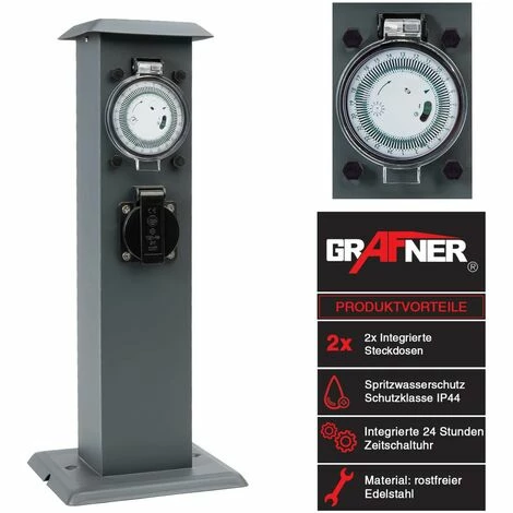 Grafner® Edelstahl Steckdosensäule Mit Timer 2 Außensteckdosen Anthrazit Gartensteckdose Energiesäul 4 Grafner® Edelstahl Steckdosensäule Mit Timer 2 Außensteckdosen Anthrazit Gartensteckdose Energiesäul – Bild 2