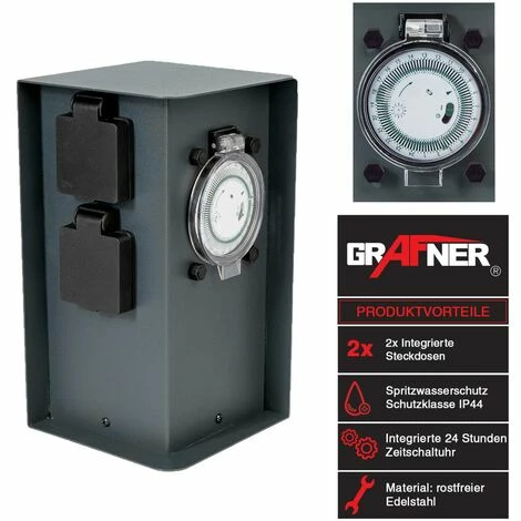 Grafner® Edelstahl Steckdosensäule Mit Timer 2 Außensteckdosen Anthrazit Gartensteckdose 4 Grafner® Edelstahl Steckdosensäule Mit Timer 2 Außensteckdosen Anthrazit Gartensteckdose – Bild 2