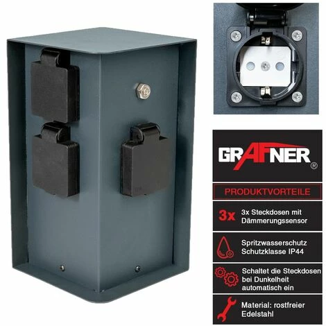 Grafner® Steckdosensäule anthrazit mit Dämmerungssensor Edelstahl Gartensteckdose Energiesäule AS109 Grafner® Steckdosensäule Anthrazit Mit Dämmerungssensor Edelstahl Gartensteckdose Energiesäule AS109 -GRAFNER-shop 60564711 2