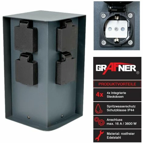 Grafner® Steckdosensäule Anthrazit Mit 4 Außensteckdosen Edelstahl Gartensteckdose Energiesäule AS10 4 Grafner® Steckdosensäule Anthrazit Mit 4 Außensteckdosen Edelstahl Gartensteckdose Energiesäule AS10 – Bild 2