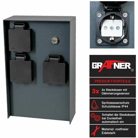 Grafner® Steckdosensäule Anthrazit Mit Dämmerungssensor Edelstahl Gartensteckdose Energiesäule 4 Grafner® Steckdosensäule Anthrazit Mit Dämmerungssensor Edelstahl Gartensteckdose Energiesäule – Bild 2