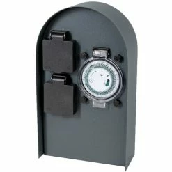 Grafner® Edelstahl Steckdosensäule Mit Timer 2 Außensteckdosen Anthrazit Gartensteckdose