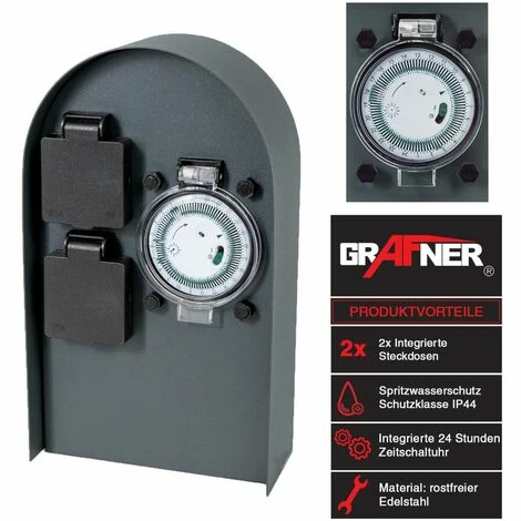Grafner® Edelstahl Steckdosensäule Mit Timer 2 Außensteckdosen Anthrazit Gartensteckdose 4 Grafner® Edelstahl Steckdosensäule Mit Timer 2 Außensteckdosen Anthrazit Gartensteckdose – Bild 2