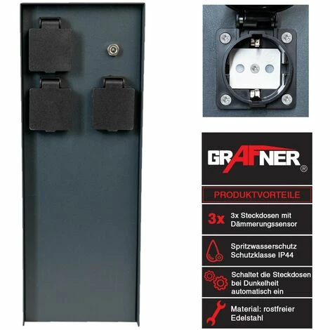 Grafner® Steckdosensäule Dämmerungssensor Anthrazit Mit 4 Außensteckdosen Edelstahl Gartensteckdose 4 Grafner® Steckdosensäule Dämmerungssensor Anthrazit Mit 4 Außensteckdosen Edelstahl Gartensteckdose – Bild 2