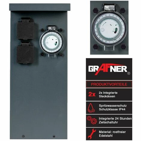 Grafner® Edelstahl Steckdosensäule mit Timer 2 Außensteckdosen Anthrazit Gartensteckdose Grafner® Edelstahl Steckdosensäule Mit Timer 2 Außensteckdosen Anthrazit Gartensteckdose -GRAFNER-shop 61162966 2
