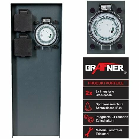 Grafner® Edelstahl Steckdosensäule Mit Timer 2 Außensteckdosen Anthrazit Gartensteckdose 4 Grafner® Edelstahl Steckdosensäule Mit Timer 2 Außensteckdosen Anthrazit Gartensteckdose – Bild 2