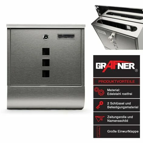 Grafner® Edelstahl Briefkasten Mit Zeitungsrolle Und 3 Sichtfenstern + Namensschild Postkasten 4 Grafner® Edelstahl Briefkasten Mit Zeitungsrolle Und 3 Sichtfenstern + Namensschild Postkasten – Bild 2