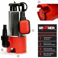 Grafner® Schmutzwassertauchpumpe 1100 Watt 20.000 L/h Schmutzwasserpumpe Gartenpumpe 10 Grafner® Schmutzwassertauchpumpe 1100 Watt 20.000 L/h Schmutzwasserpumpe Gartenpumpe -GRAFNER-shop 9992011 4