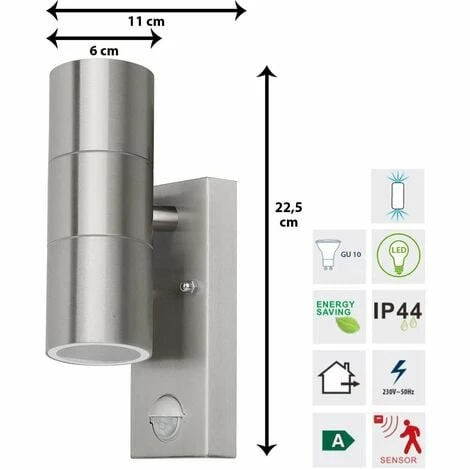 Grafner® Edelstahl Wandlampe Mit Bewegungsmelder Außenleuchte Wandleuchte Up&Down 26APIR 3 Grafner® Edelstahl Wandlampe Mit Bewegungsmelder Außenleuchte Wandleuchte Up&Down 26APIR – Bild 2
