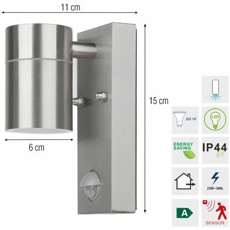Grafner® Edelstahl Wandlampe Mit Bewegungsmelder 26BPIR Leuchte Lichtschein Down/Unten 4 Grafner® Edelstahl Wandlampe Mit Bewegungsmelder 26BPIR Leuchte Lichtschein Down/Unten – Bild 2