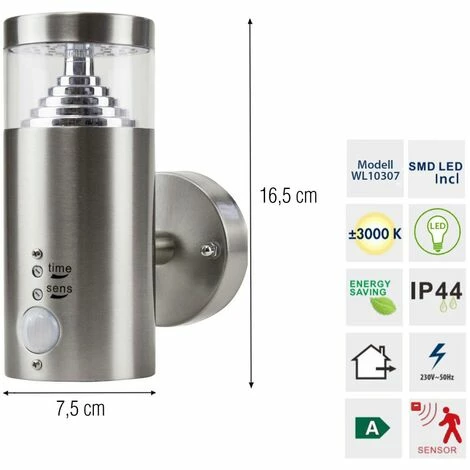 Grafner® Edelstahl Wandlampe Mit Bewegungsmelder 108WBPIR Leuchte Mit Integrierten LED Leuchtmittel 4 Grafner® Edelstahl Wandlampe Mit Bewegungsmelder 108WBPIR Leuchte Mit Integrierten LED Leuchtmittel – Bild 2