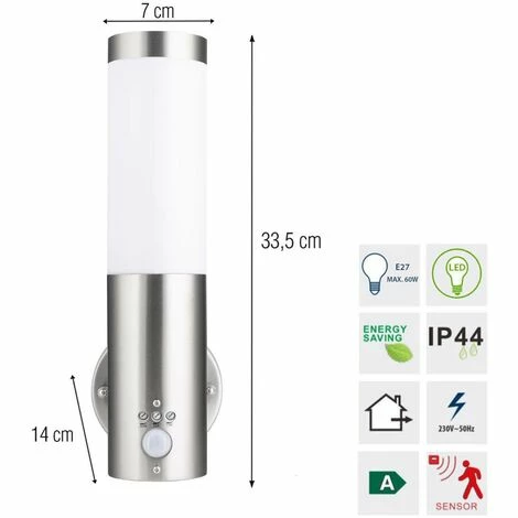 Grafner® Edelstahl Wandlampe Mit Bewegungsmelder 10WBPIR Wandleuchte 4 Grafner® Edelstahl Wandlampe Mit Bewegungsmelder 10WBPIR Wandleuchte – Bild 2